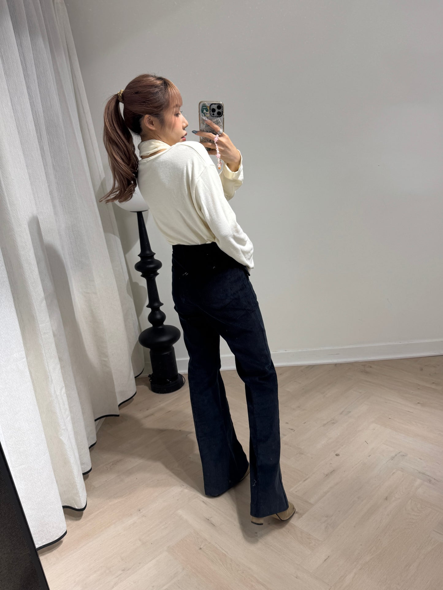 雙口袋燈芯絨喇叭長褲 ( 寶藍/杏 )