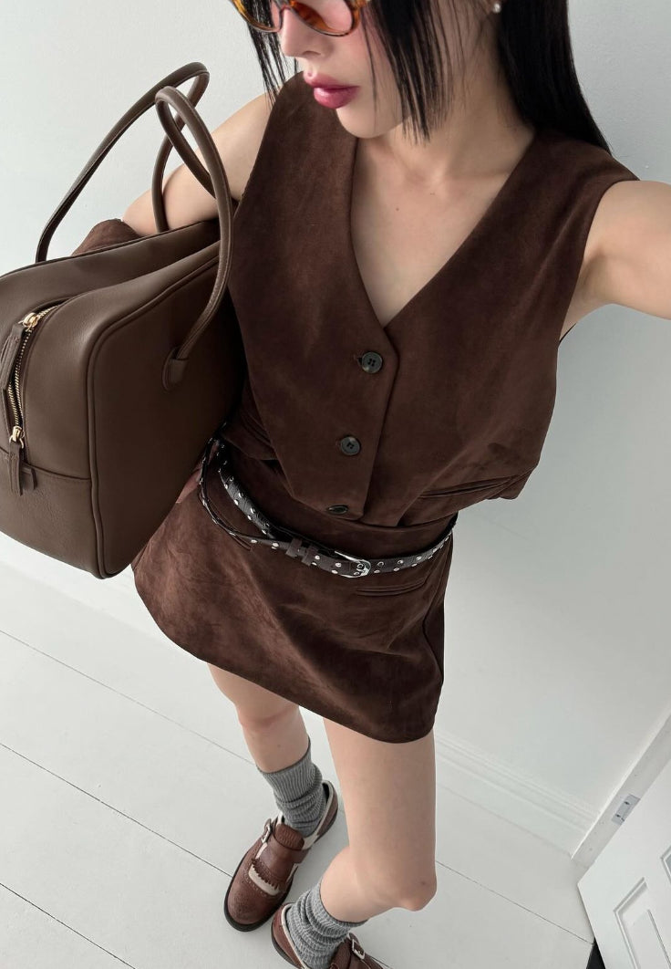 麂布馬甲背心外套 ( 黑/啡/彩藍 )