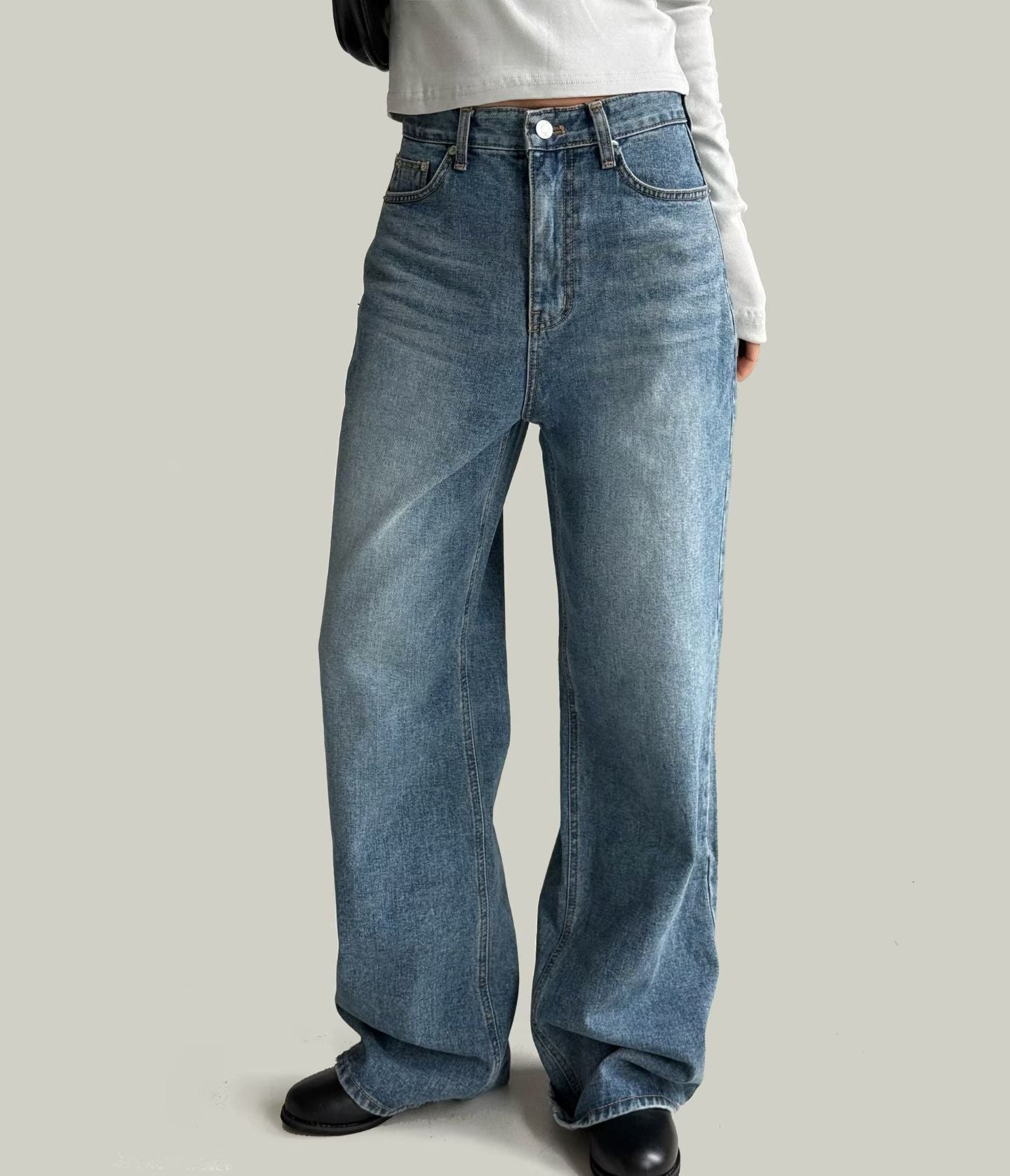 洗水寬鬆直腳牛仔褲 ( S/M/L )