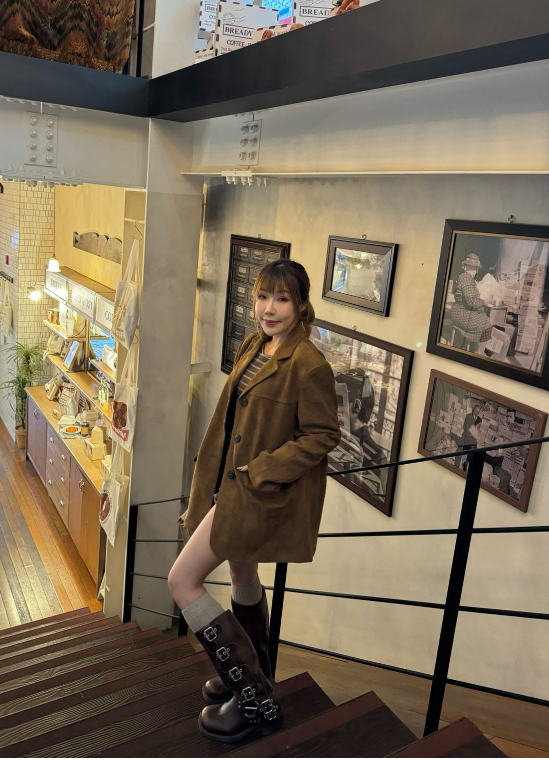 真皮MIU款多扣圓頭長BOOT