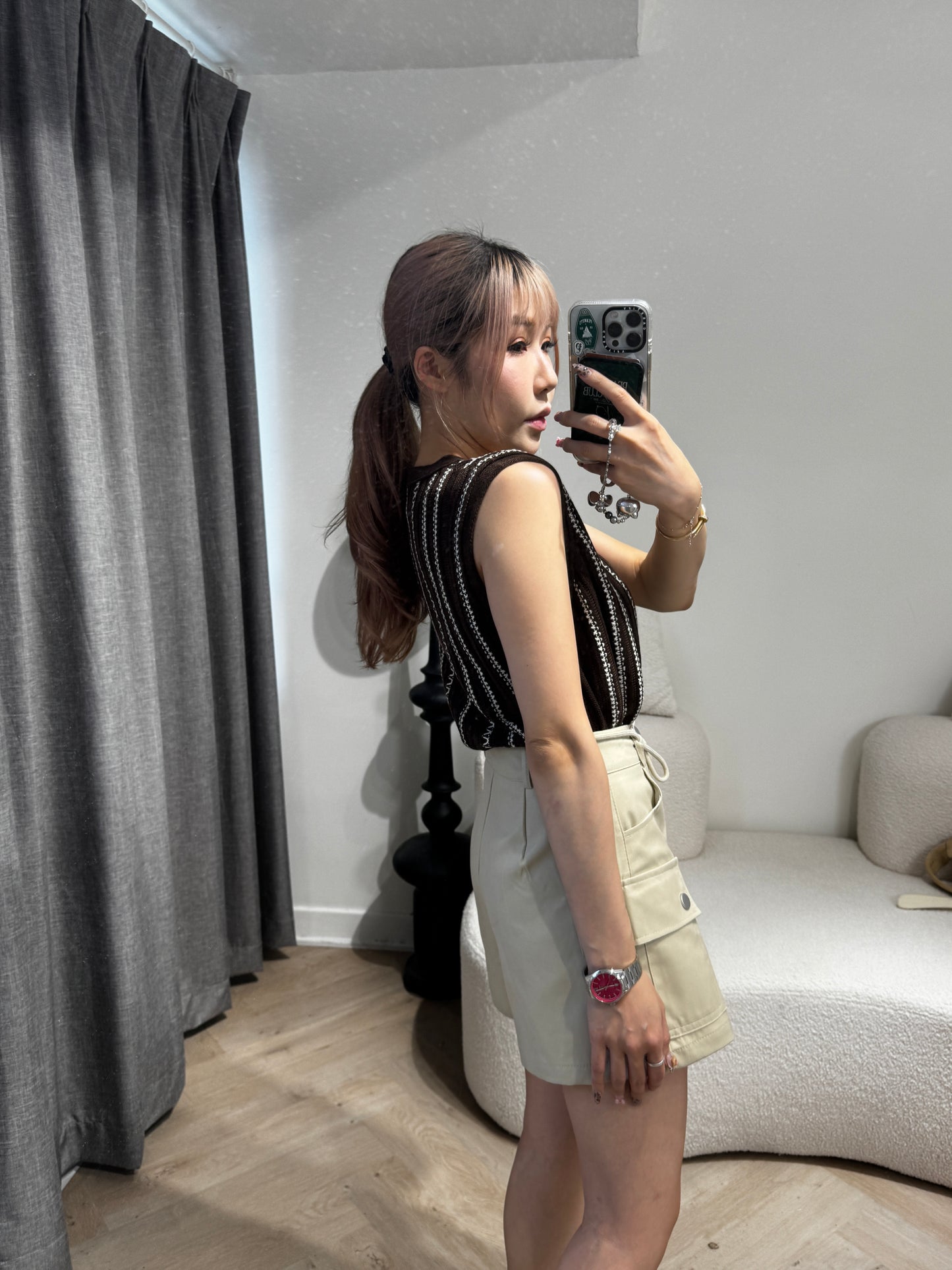 白線紋馬甲背心 ( 啡/寶藍 )