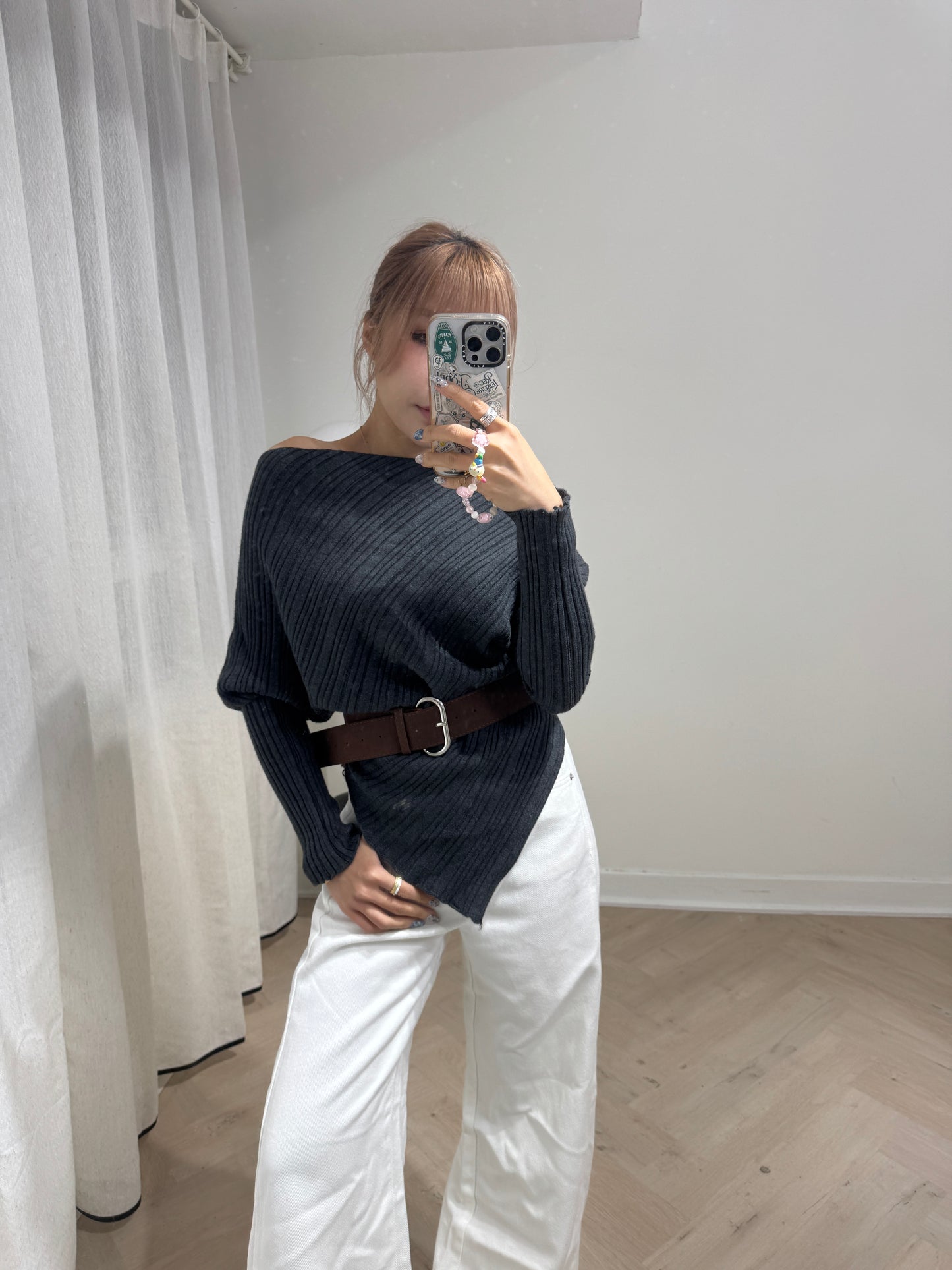 軟料斜布長直褲 ( 啡/白/寶藍 )