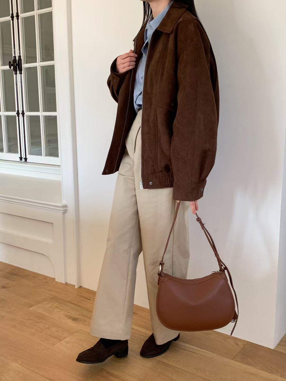 兩面真皮材質半月袋 ( 深/淺 ) 三種背法