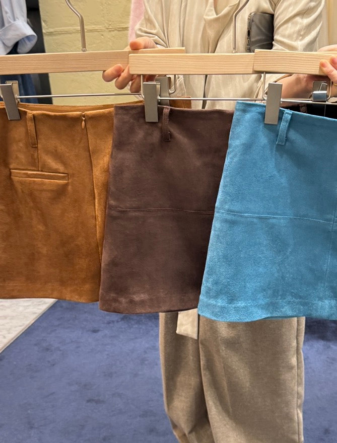 車線麂布裙褲 ( 藍/深啡/淺啡 )