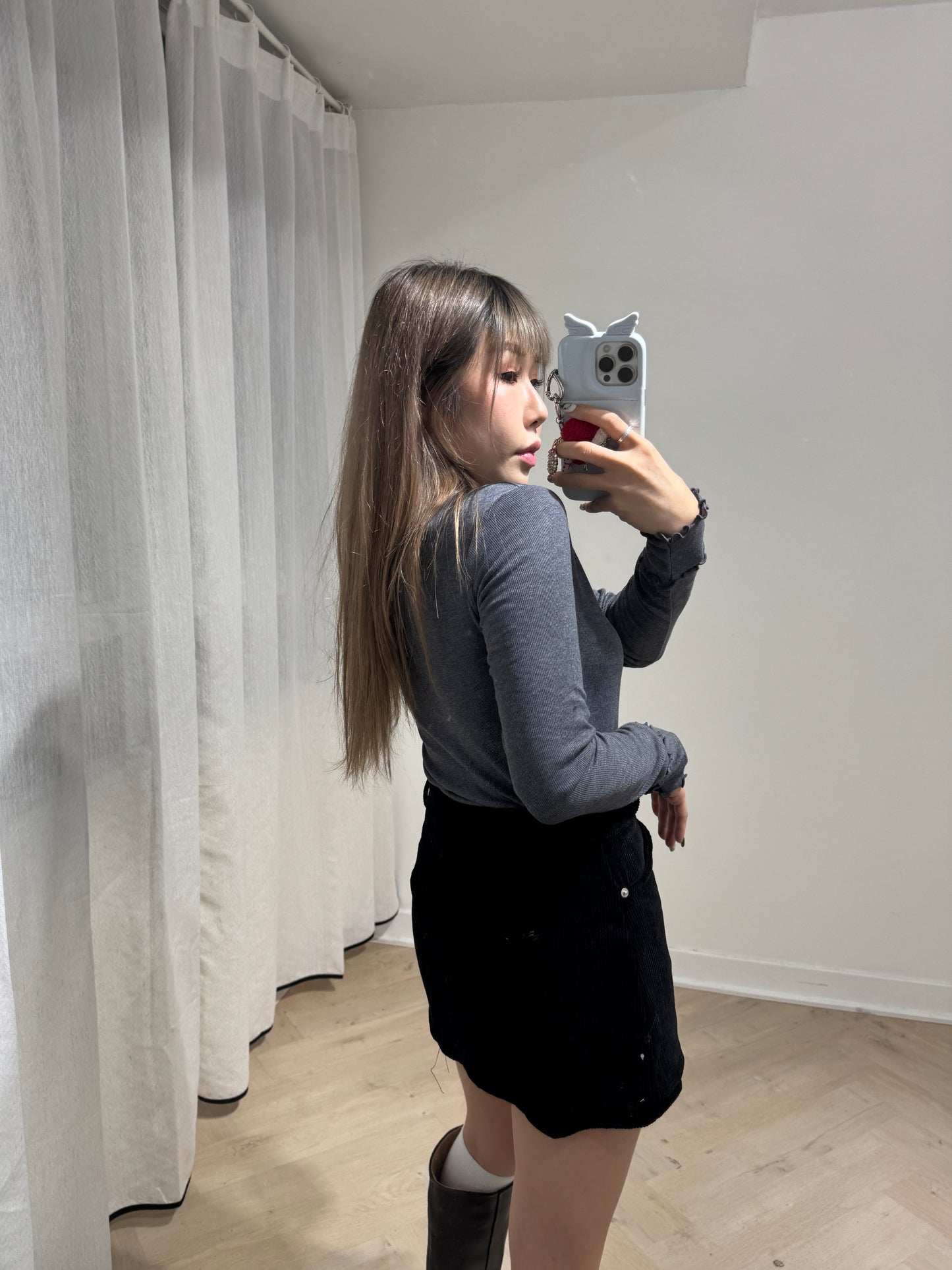 燈芯絨層次裙褲 ( 黑/啡 )