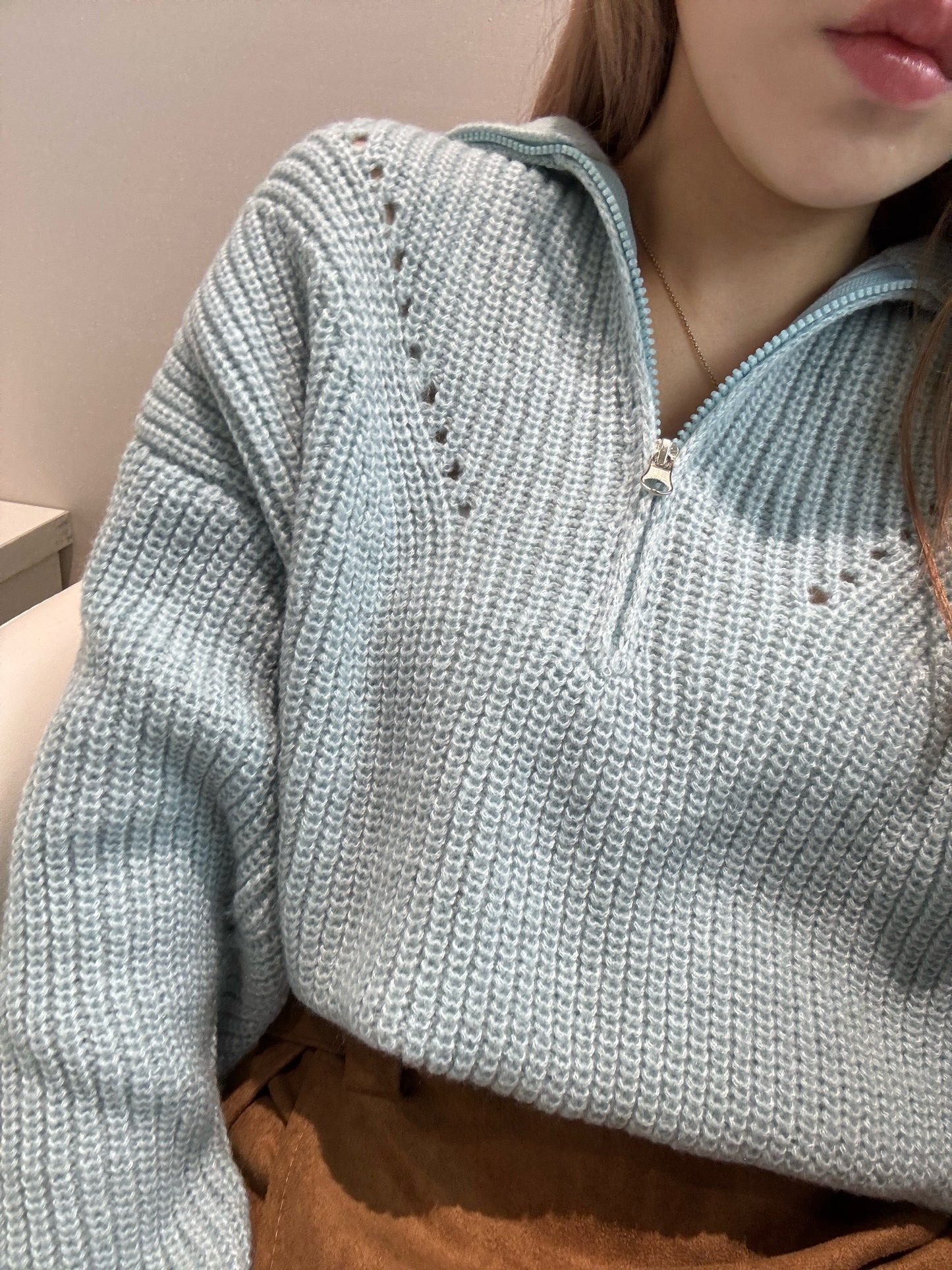 反領拉鍊冷線上衣 ( 五色 )