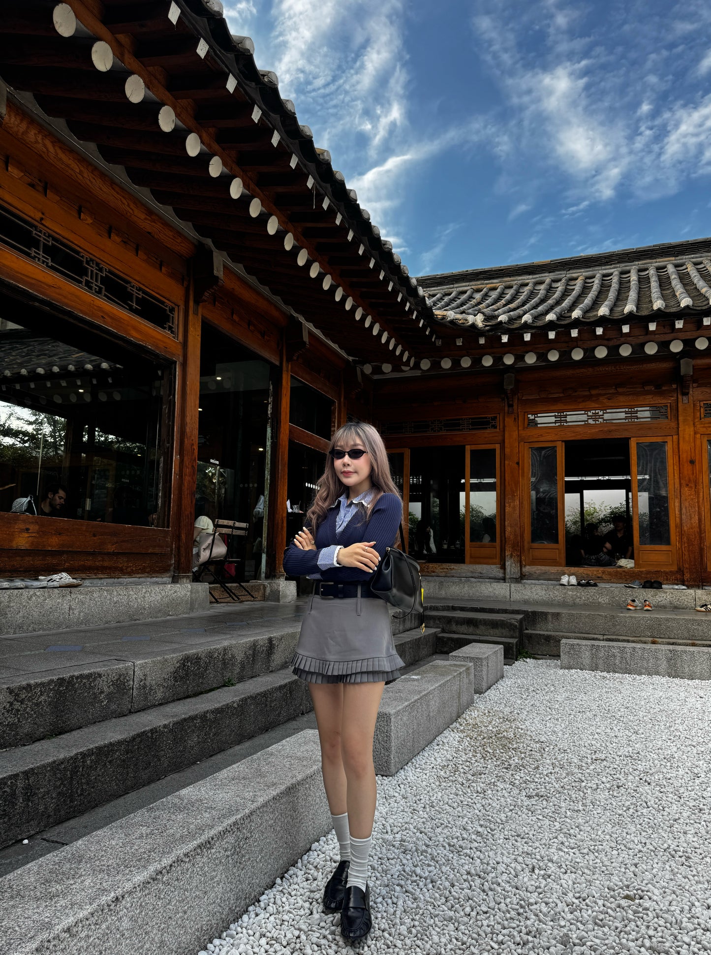 挺西裝料雙層百摺裙褲 ( 灰/啡 )