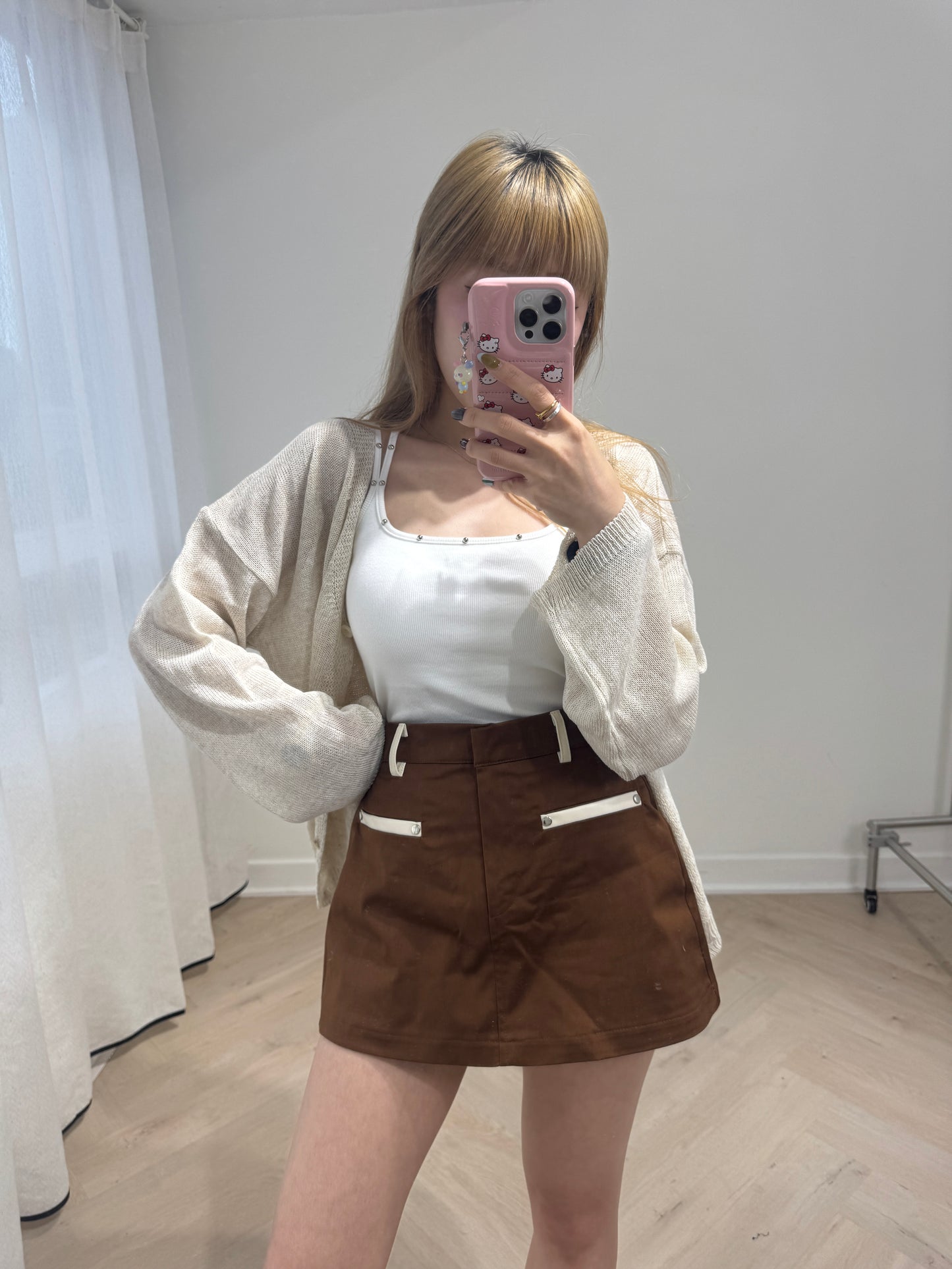 撞邊裙褲 ( 白/啡 )