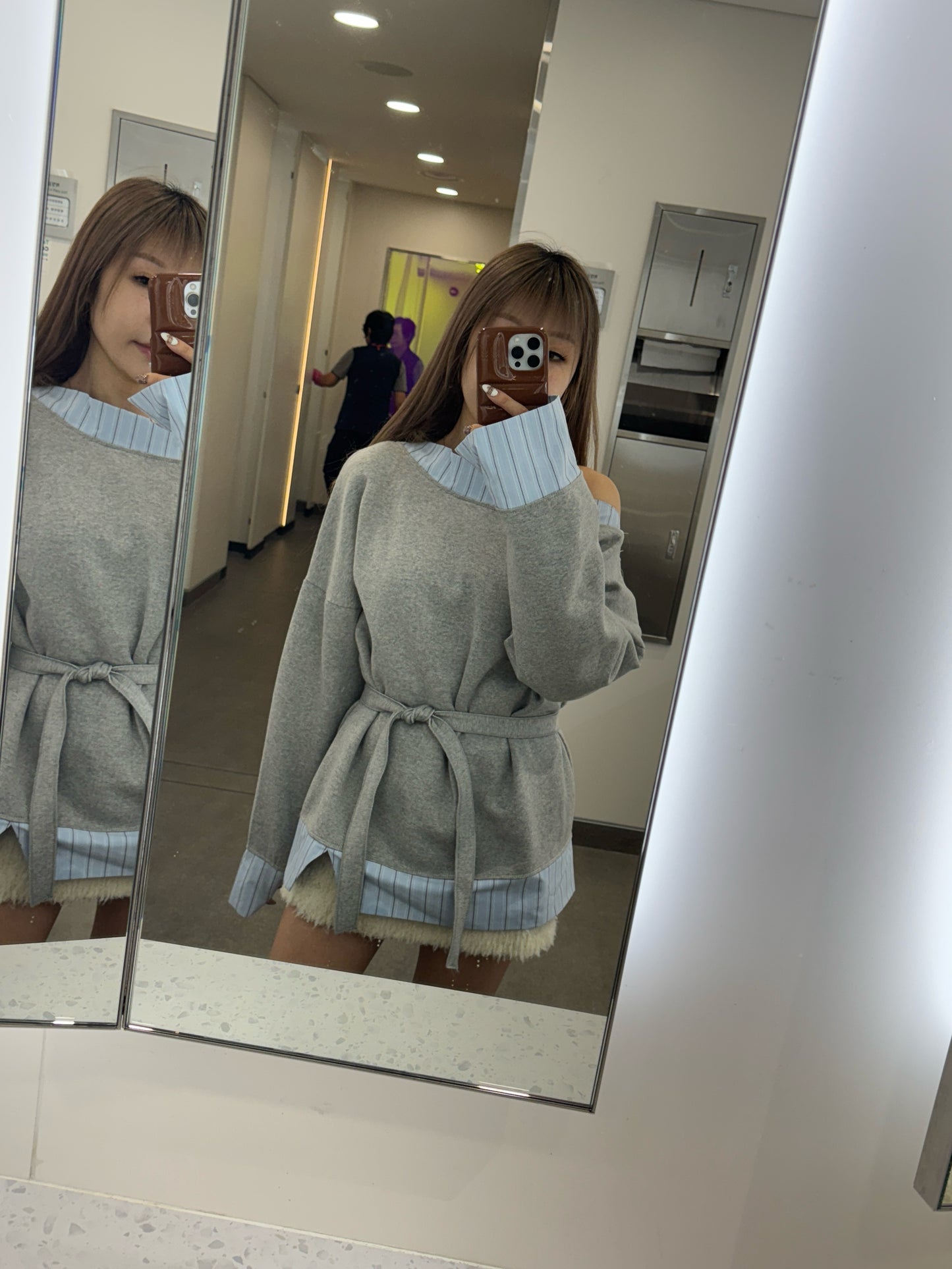 併恤衫邊綁帶衛衣 ( 黑/灰 )