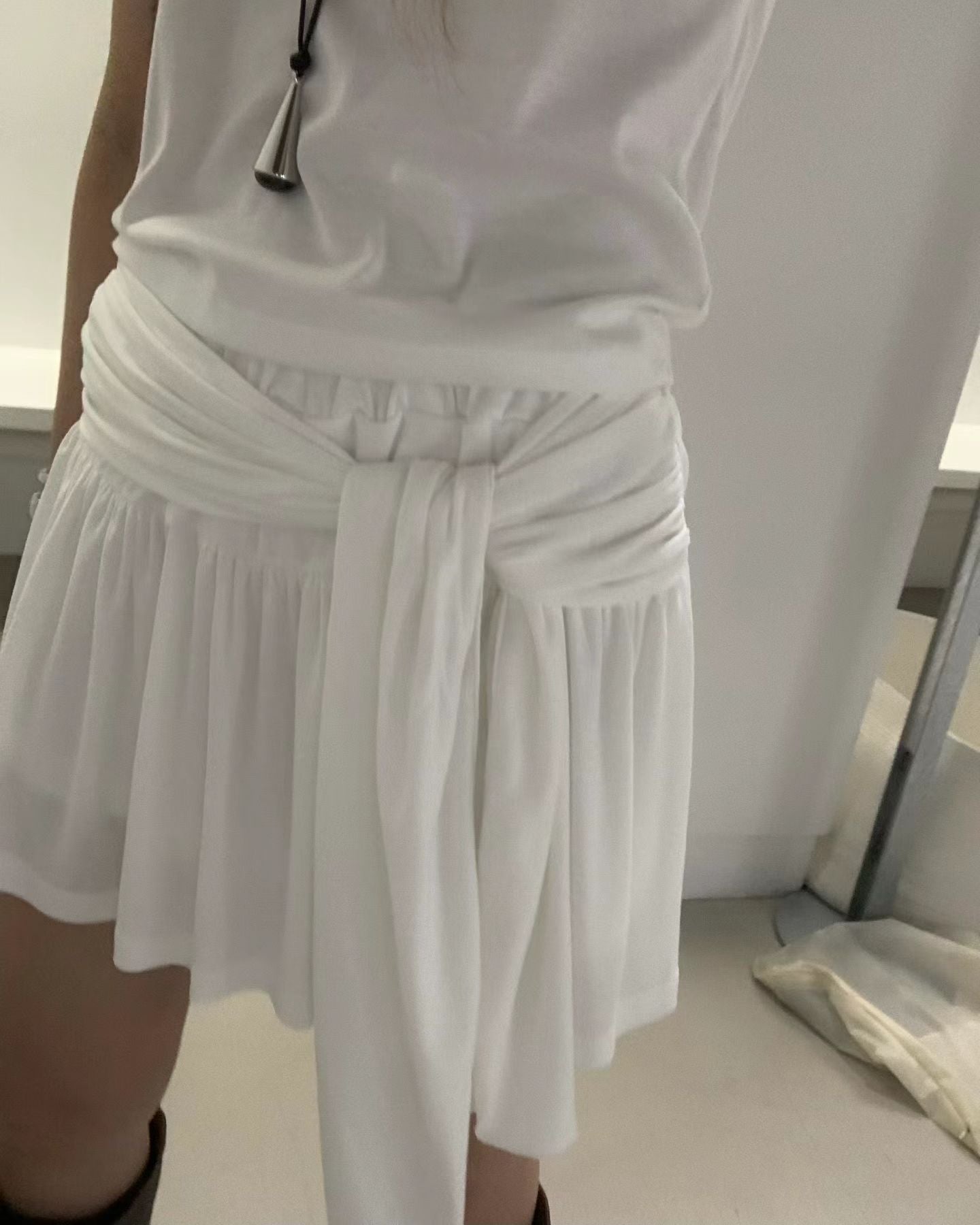 棉質綁結傘裙 ( 黑/白/灰 )