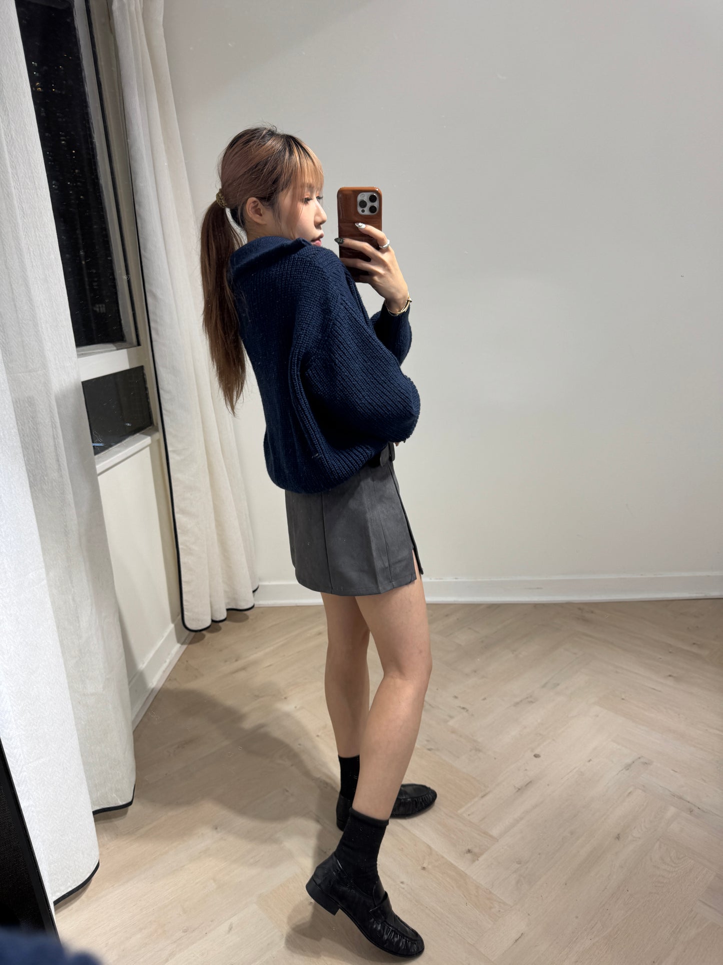 連BELT麂布開叉裙褲 ( 灰/啡 )