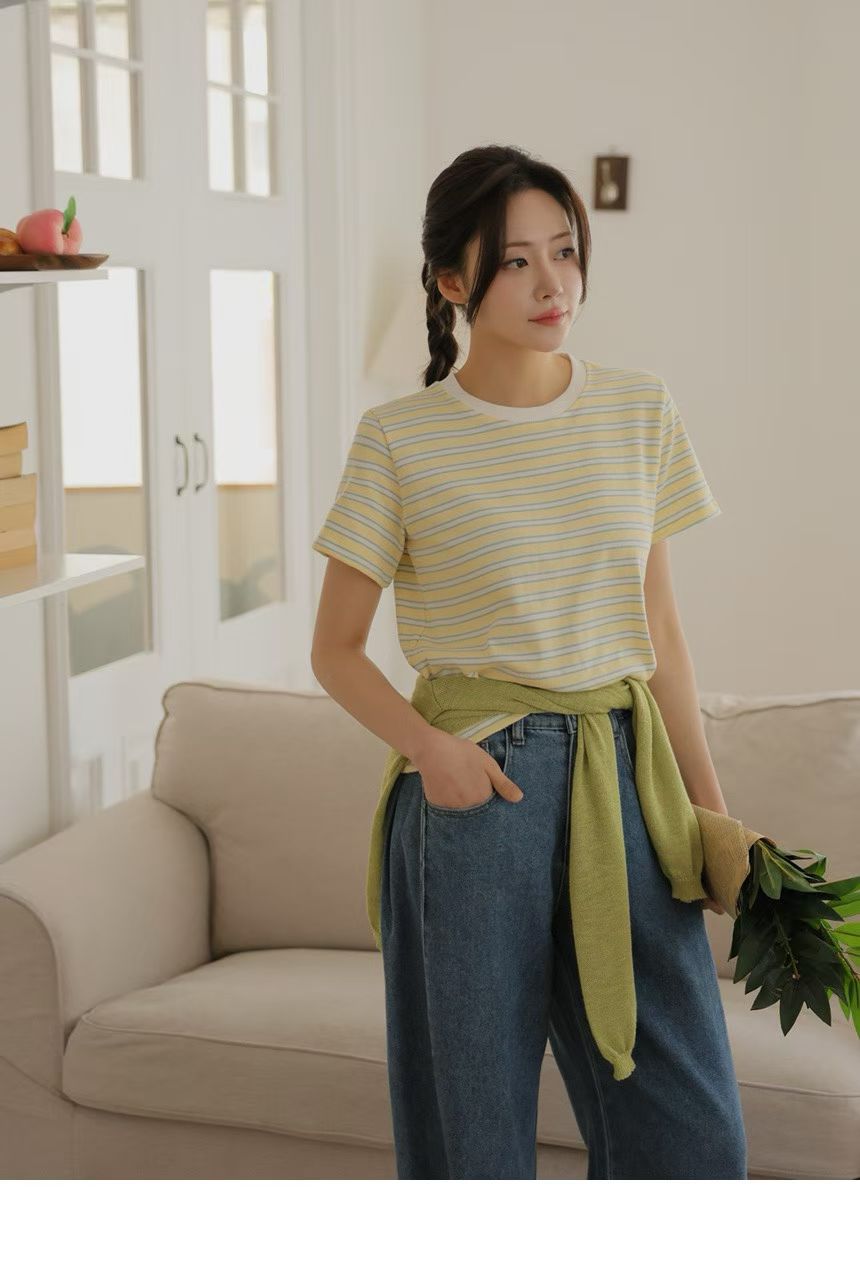 白邊間條TEE ( 寶藍/粉藍/粉/黃 )