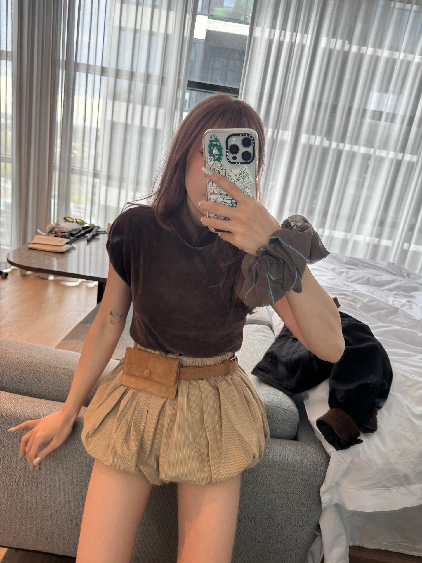 牛麂腰包真皮皮帶 ( 杏/黑 )