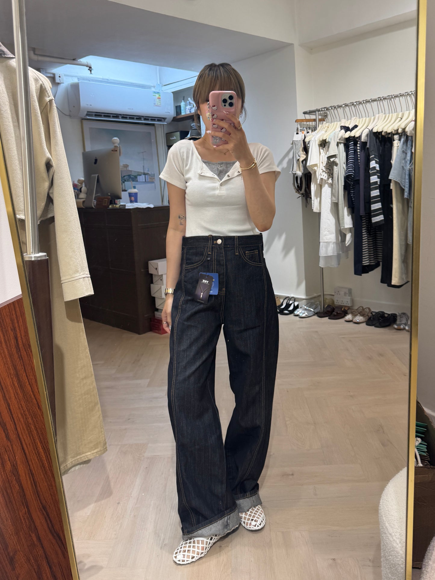 假兩件啪鈕款TEE ( 黑/白/藍 )