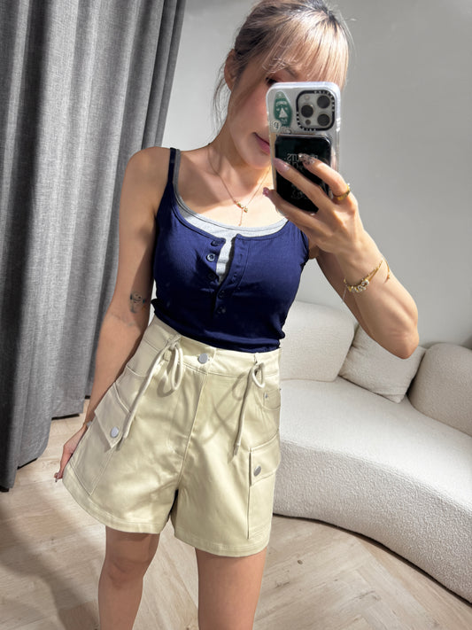 索繩口袋短褲 ( 白/杏 )