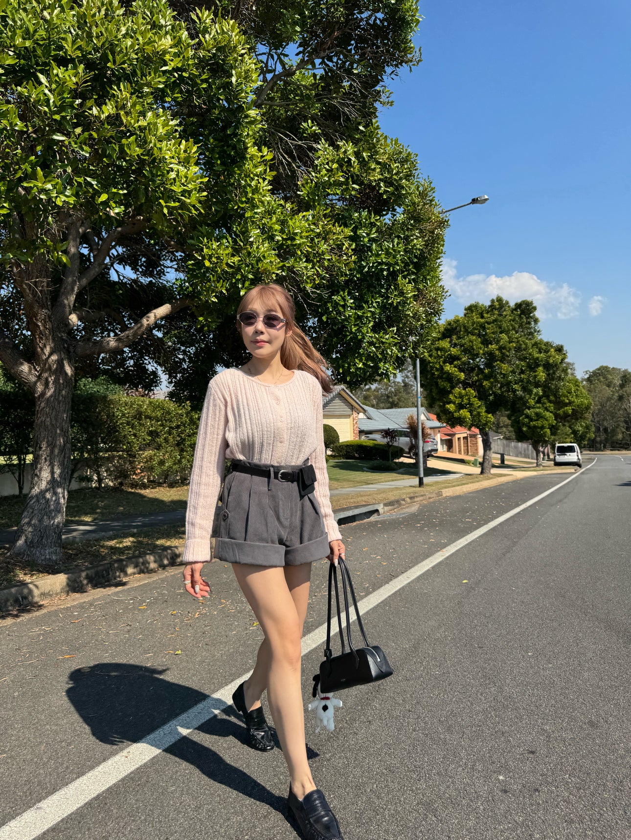 燈芯絨可反摺短褲 ( 米杏/深灰 )