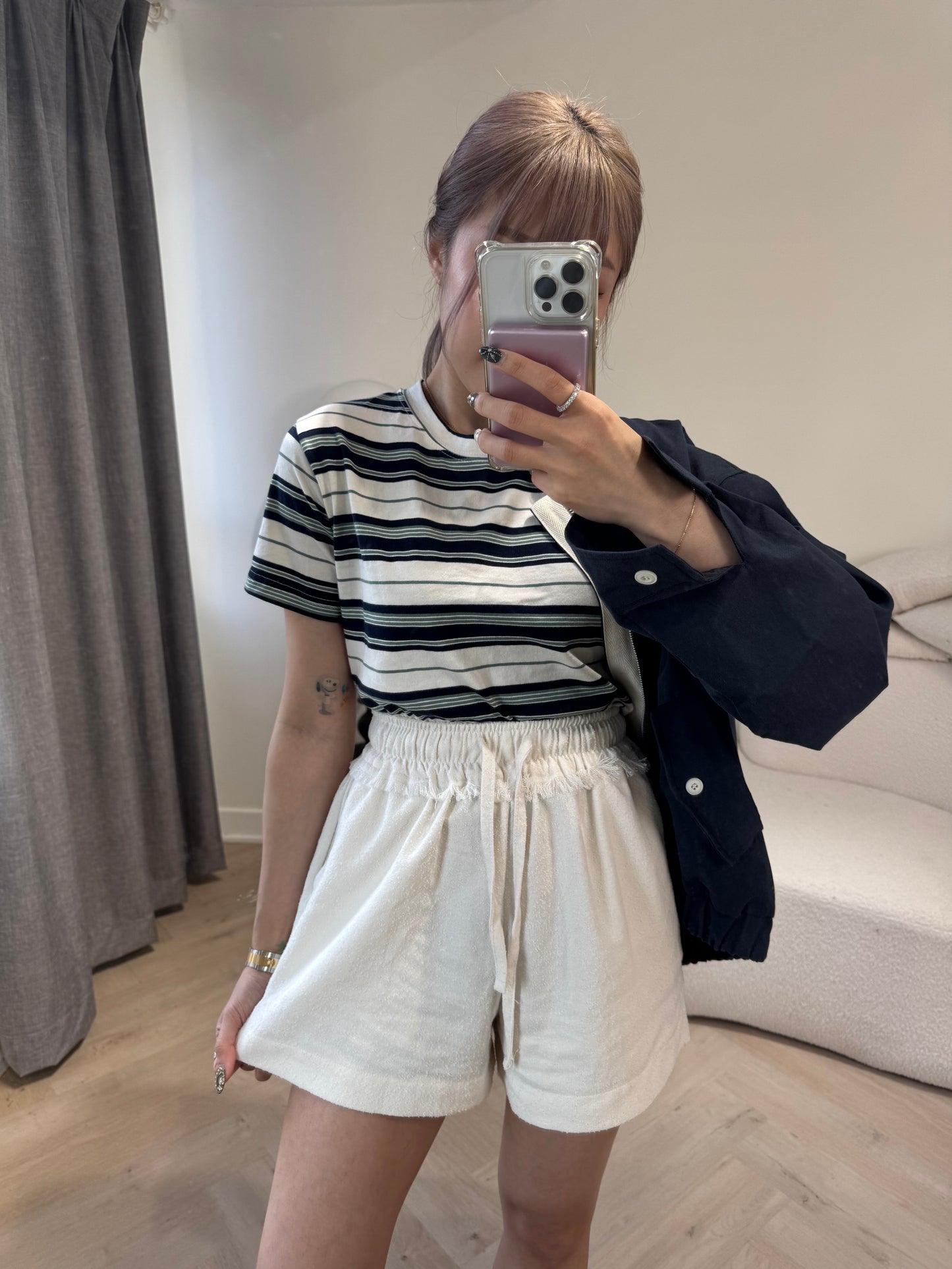 蘇蘇面料橡筋短褲 ( 黑/米 )