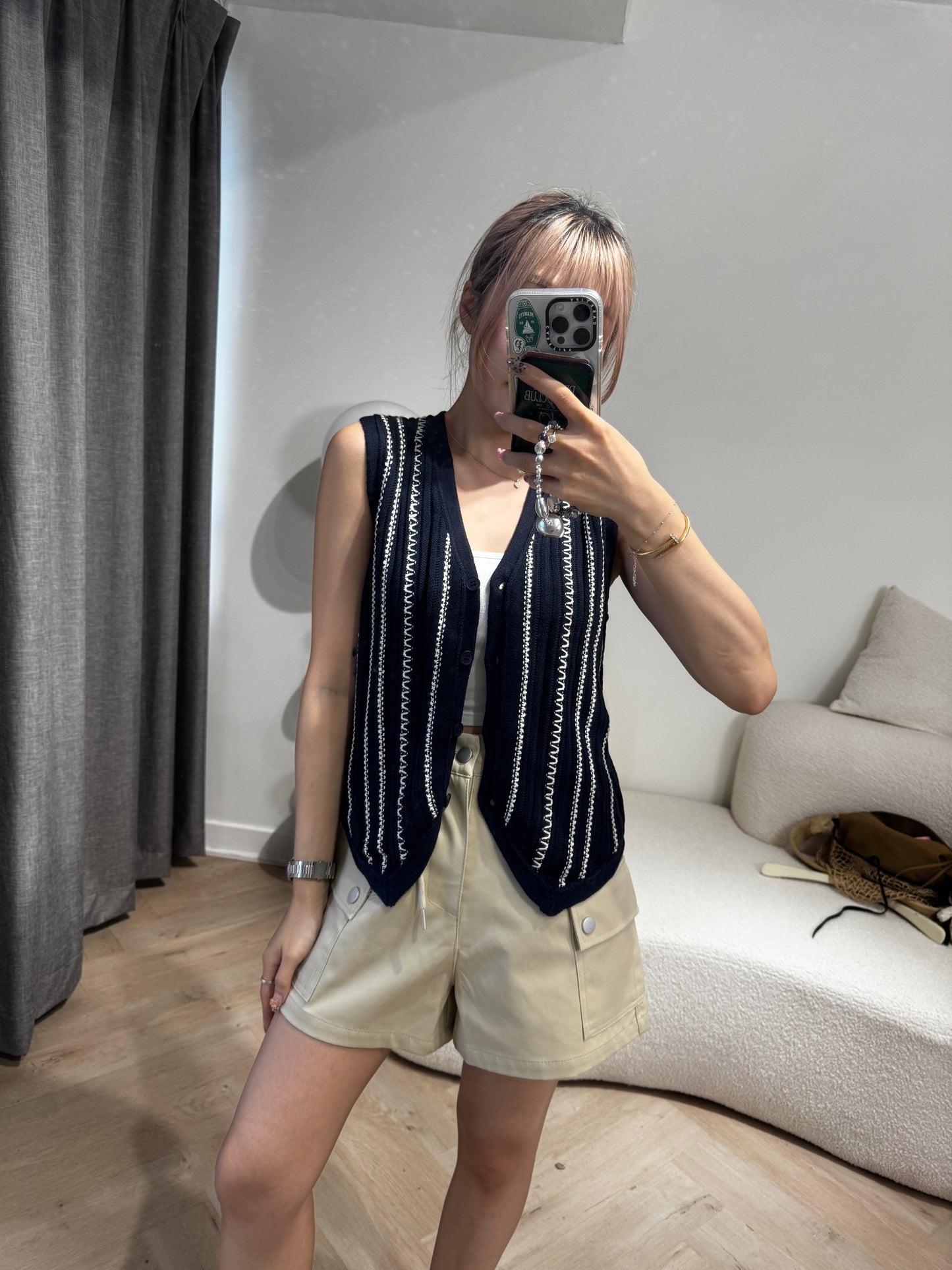 白線紋馬甲背心 ( 啡/寶藍 )