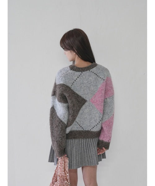 菱格虛線冷衫 ( 粉/黃 )