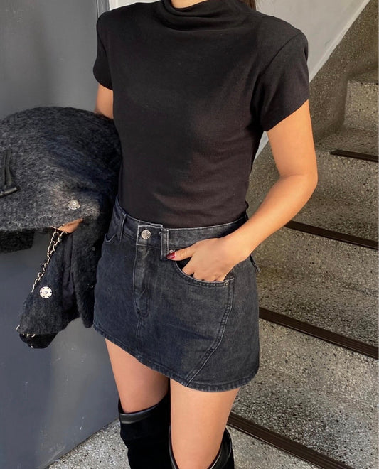 灰黑洗水牛仔裙褲 ( S/M/L )