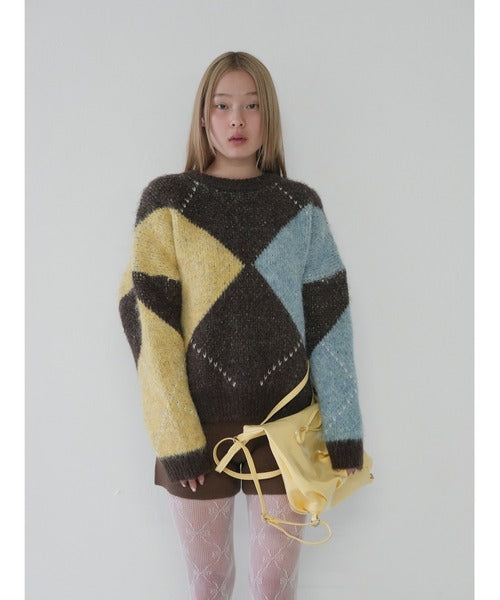 菱格虛線冷衫 ( 粉/黃 )