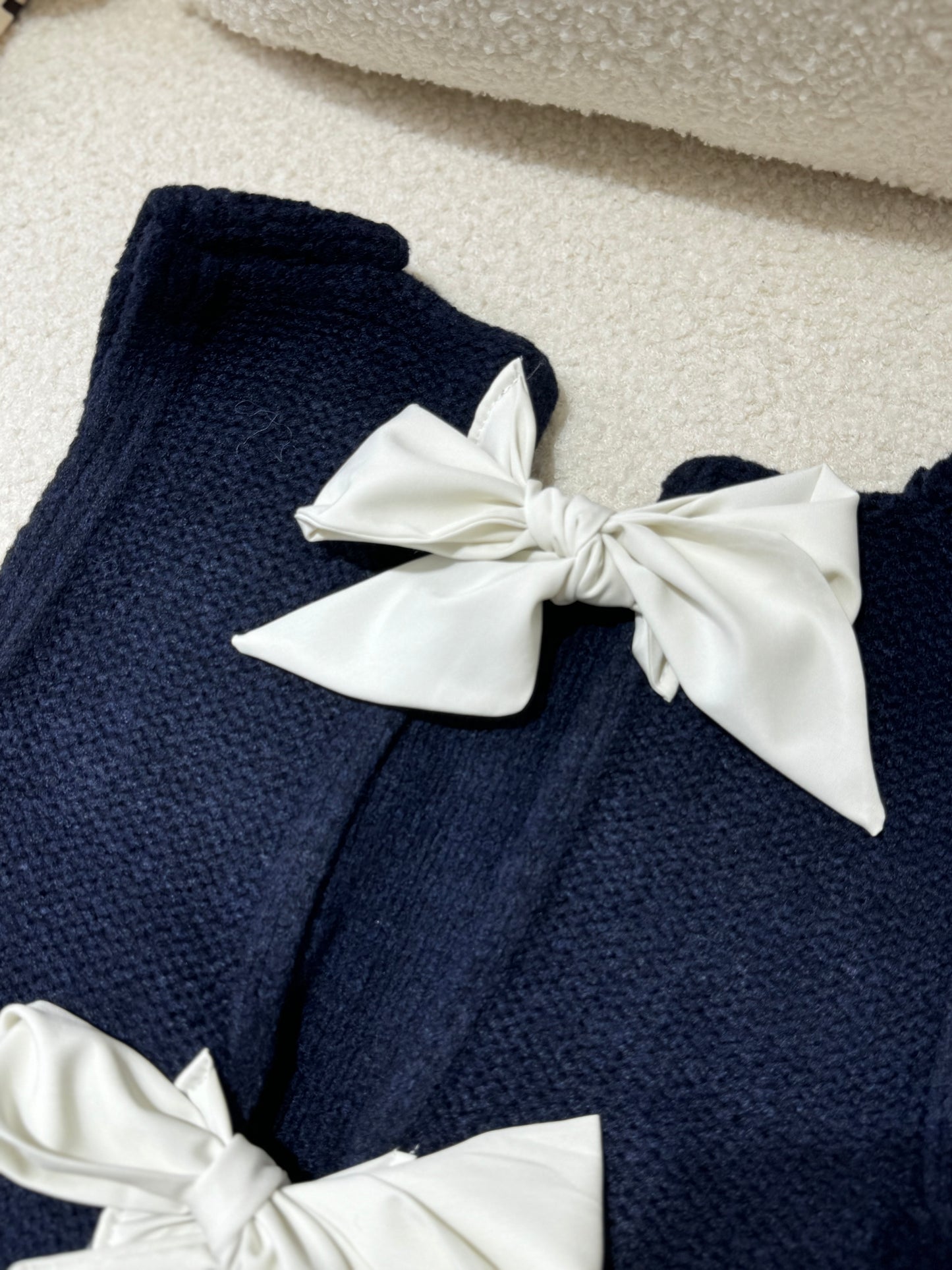 綁蝴蝶背心冷外套 ( 寶藍/灰 )