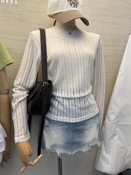 暗直紋線料上衣 ( 白/米/灰/綠/深藍 )