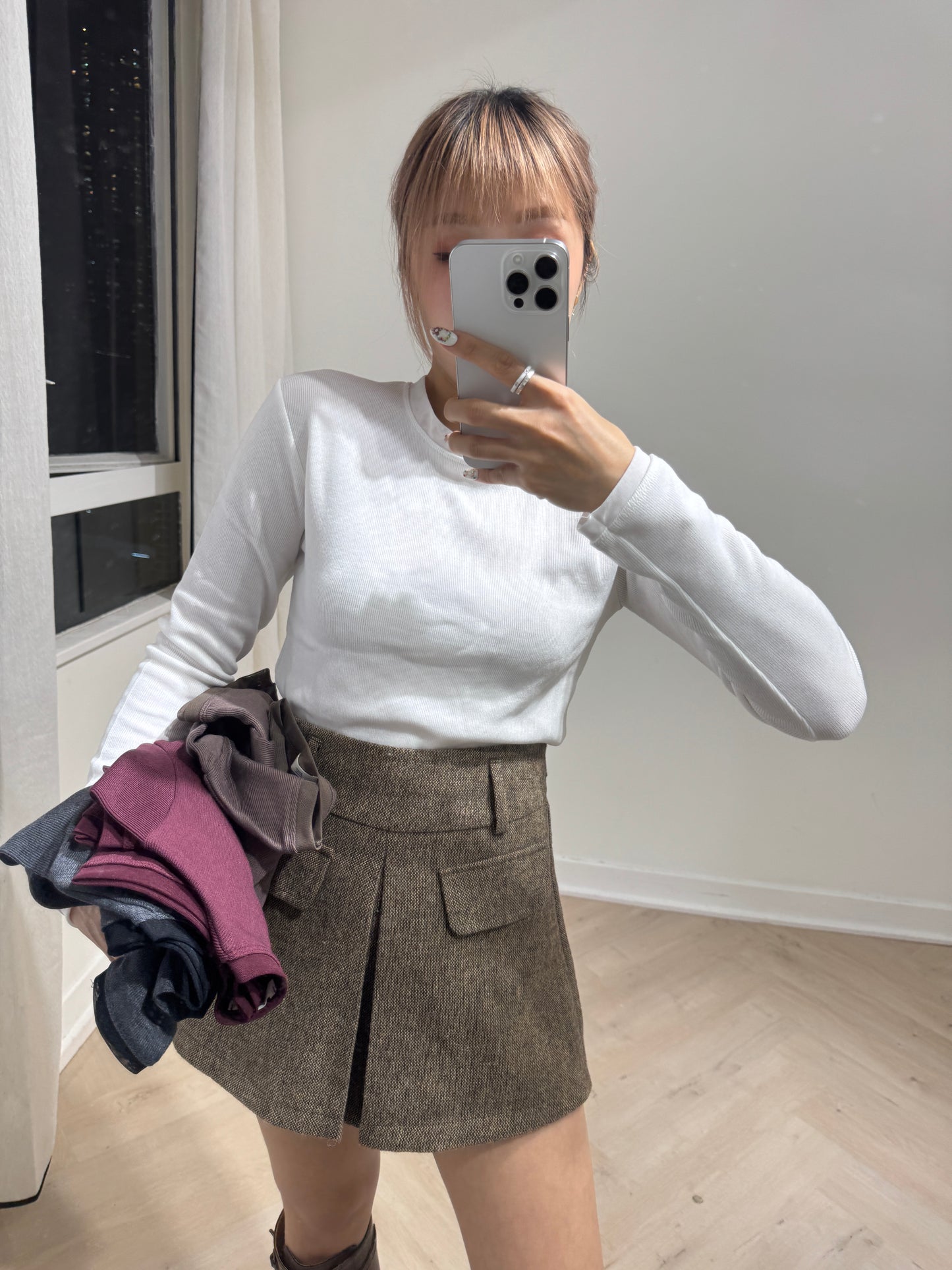 網網邊純綿打底上衣 ( 白/啡/酒紅/深灰 )