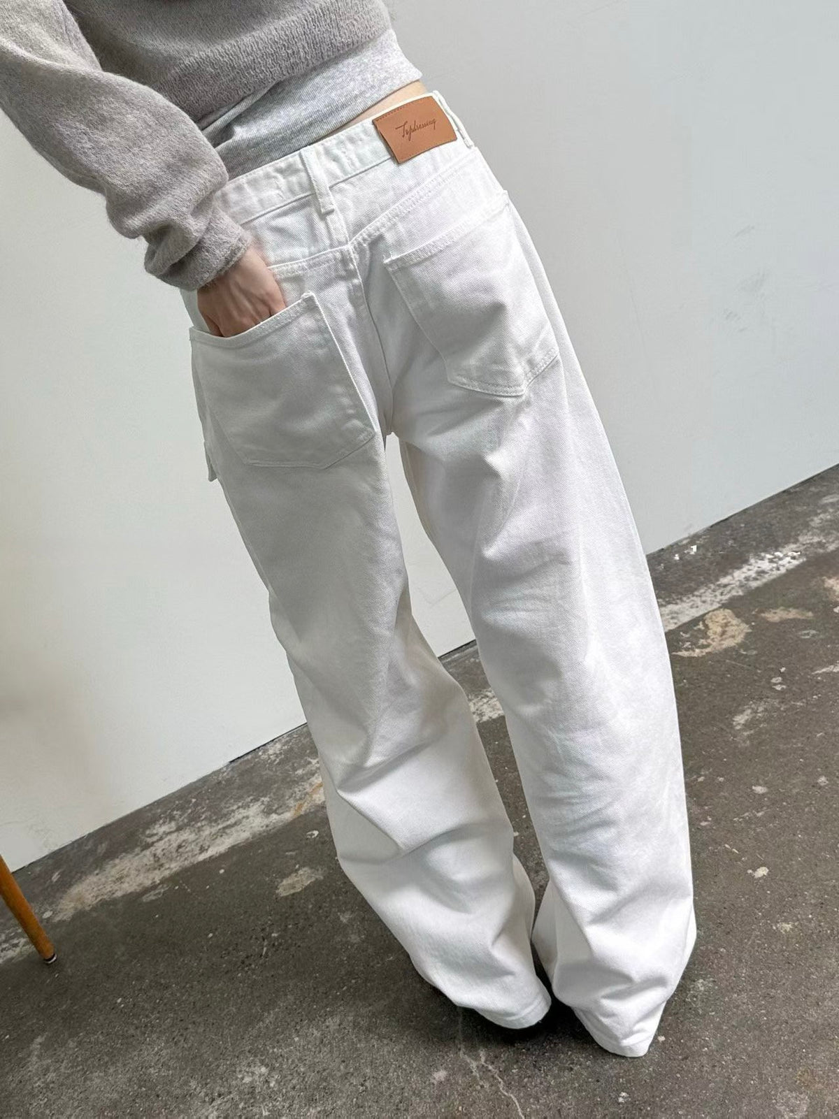 假口袋白色長牛仔褲 ( S/M/L )