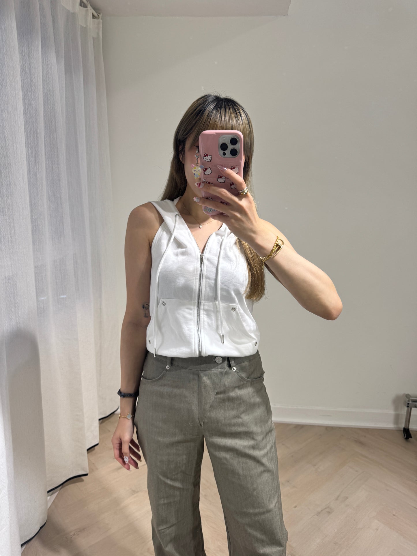 有帽衛衣款棉質背心 ( 黑/白/灰/杏/藍 )