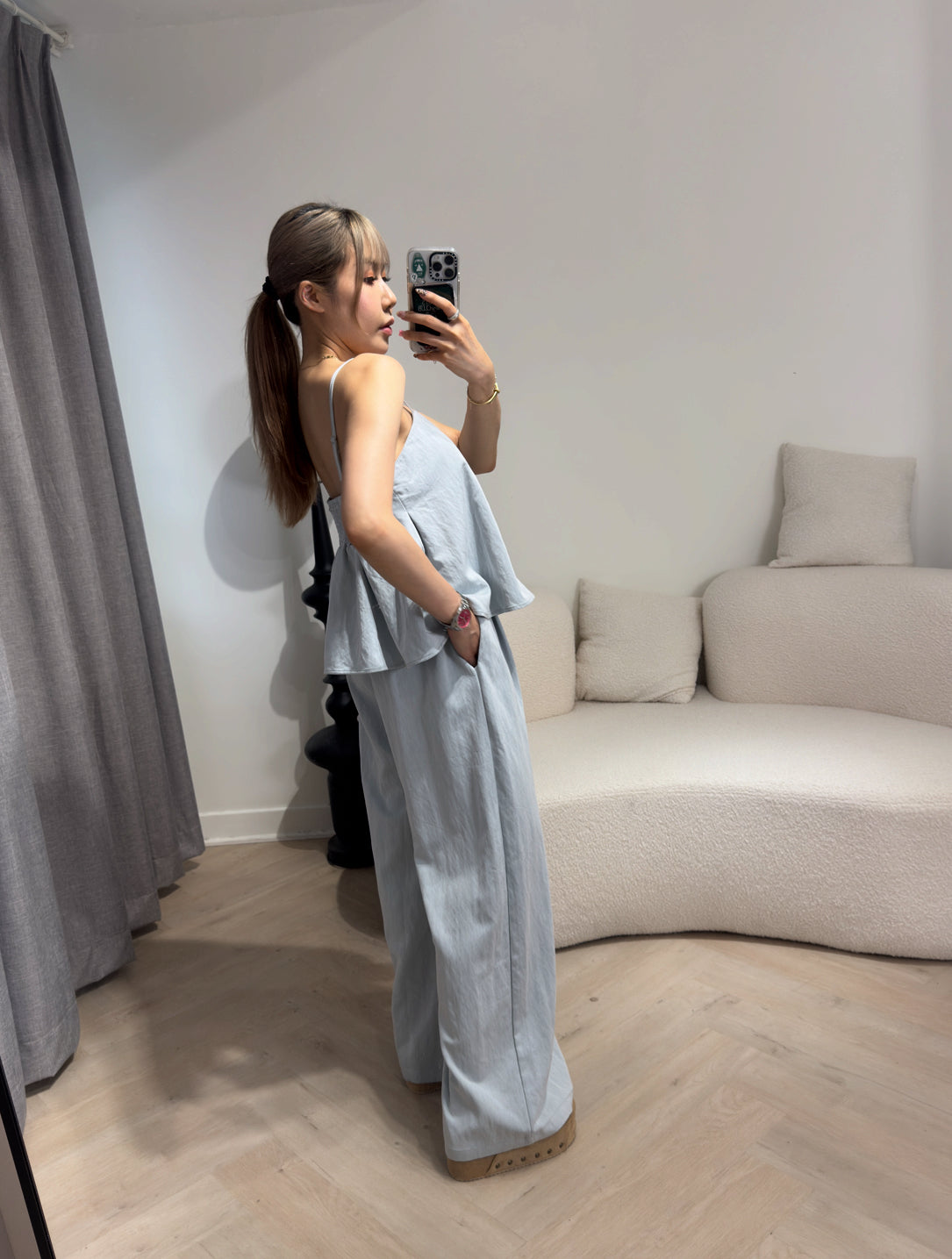 牛仔背心 + 長褲套裝SET ( 深/淺 )