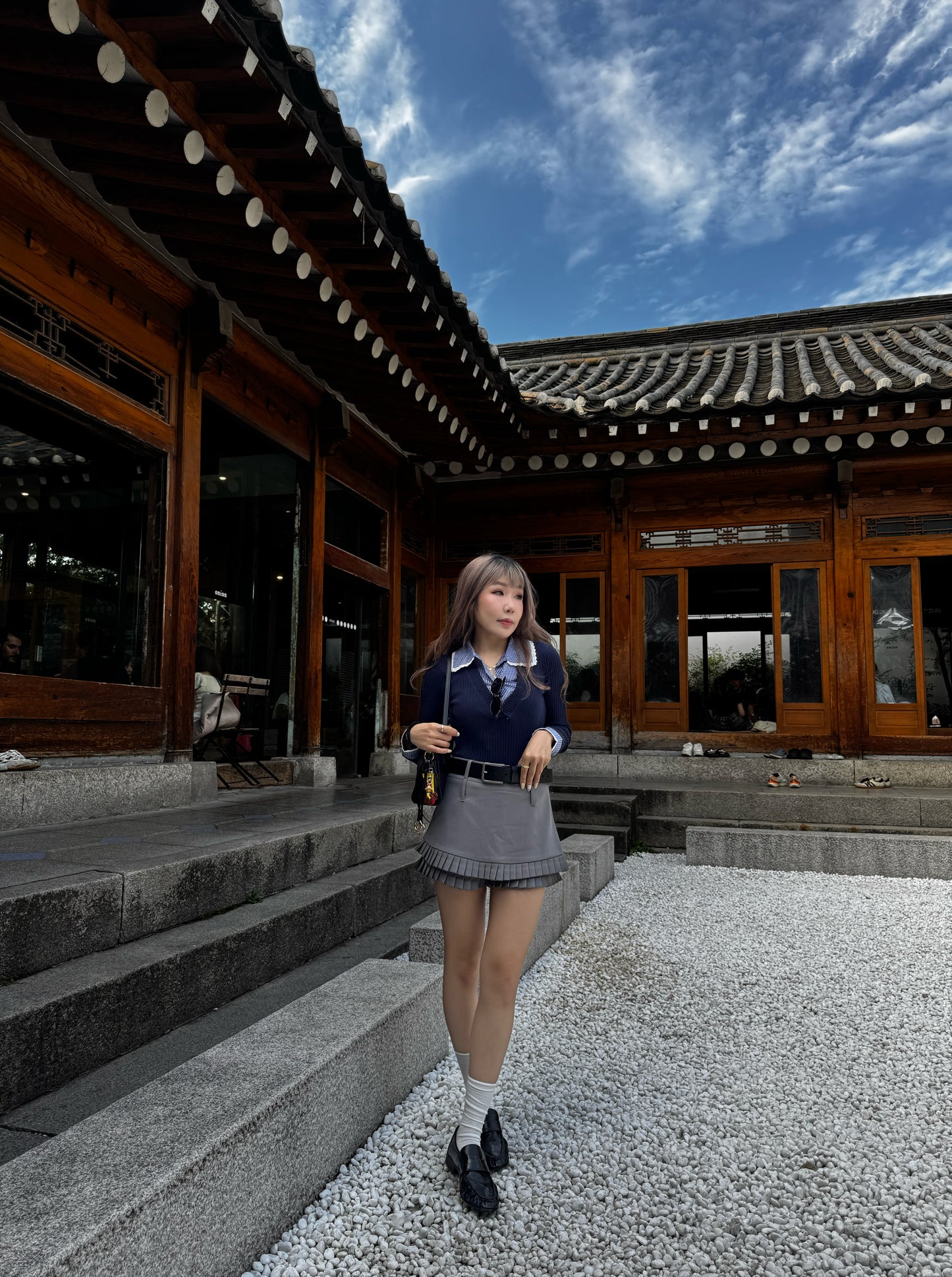 挺西裝料雙層百摺裙褲 ( 灰/啡 )