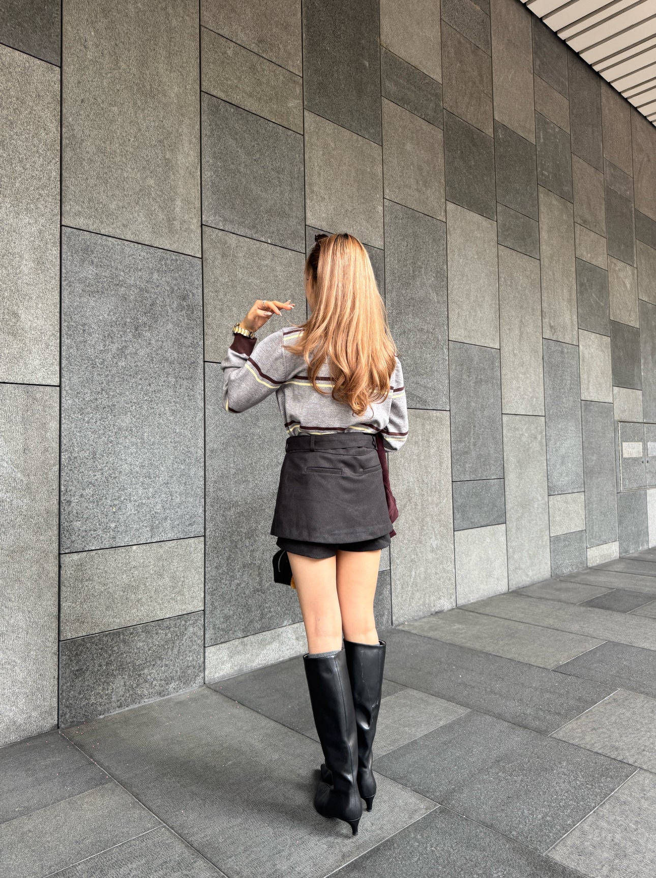 併領間條上衣外套 ( 灰/啡 )