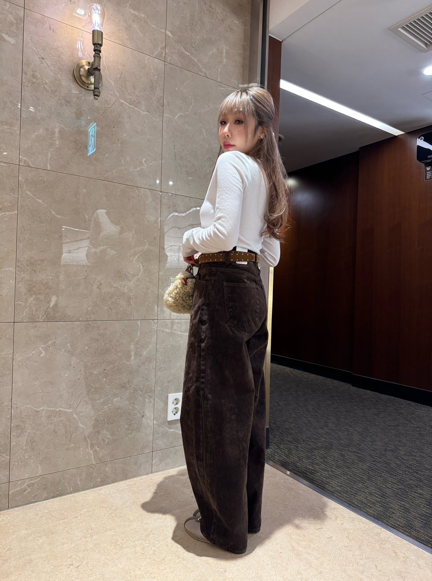 厚挺絨面長牛仔褲 ( 深啡/寶藍 )