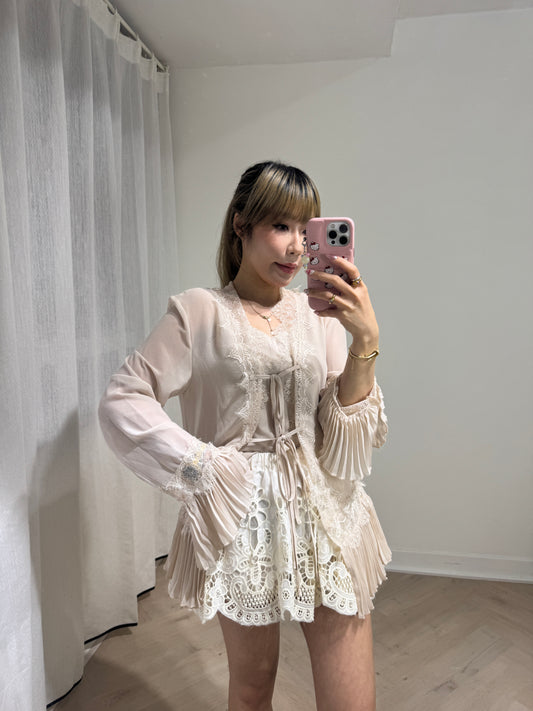 百摺雪紡拼LACE粉杏色套裝