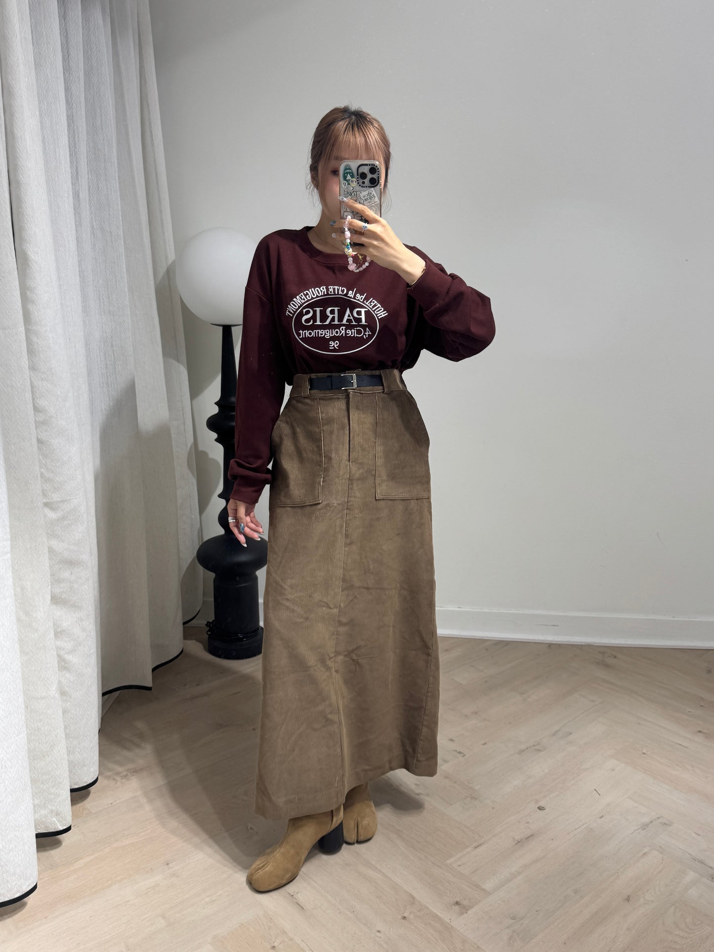 黑BELT口袋燈芯絨直裙 ( 深藍/啡 )