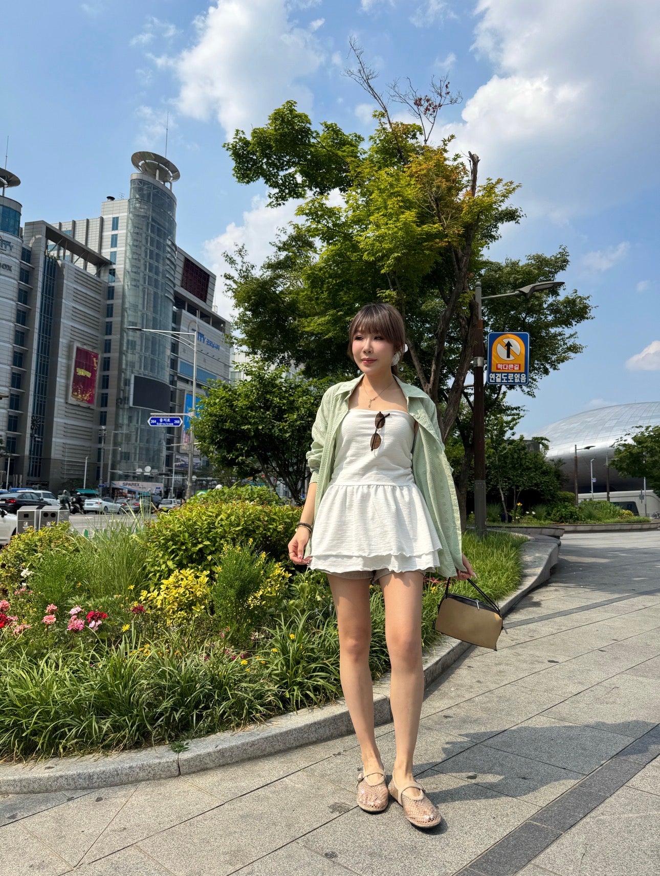 直鈎花紋長恤衫 ( 淡綠/白 )