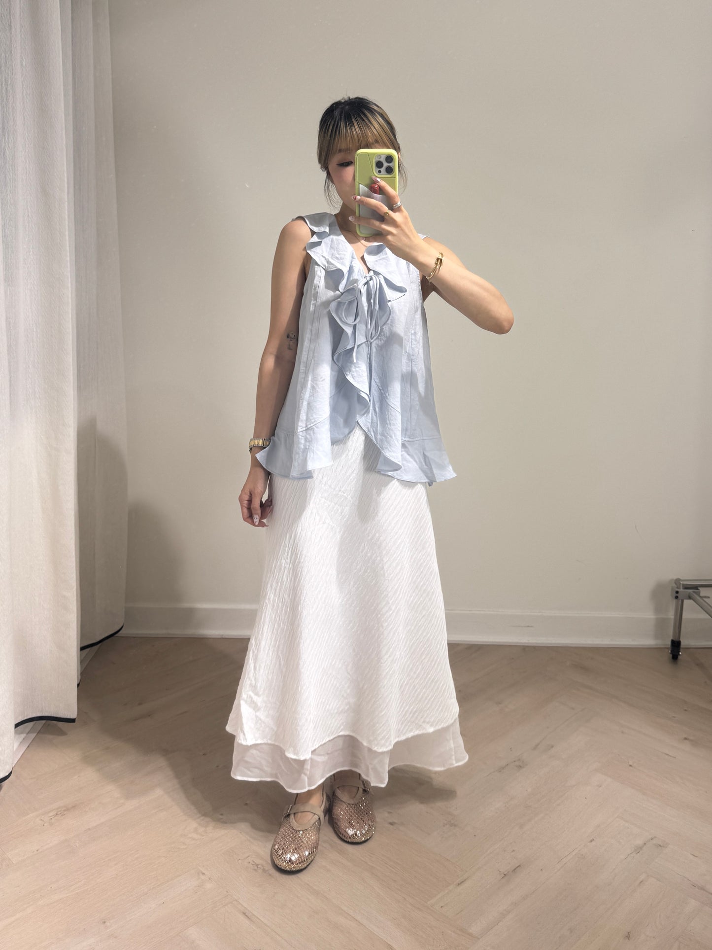 RUFFLE中長款背心 ( 淺綠/粉藍 )