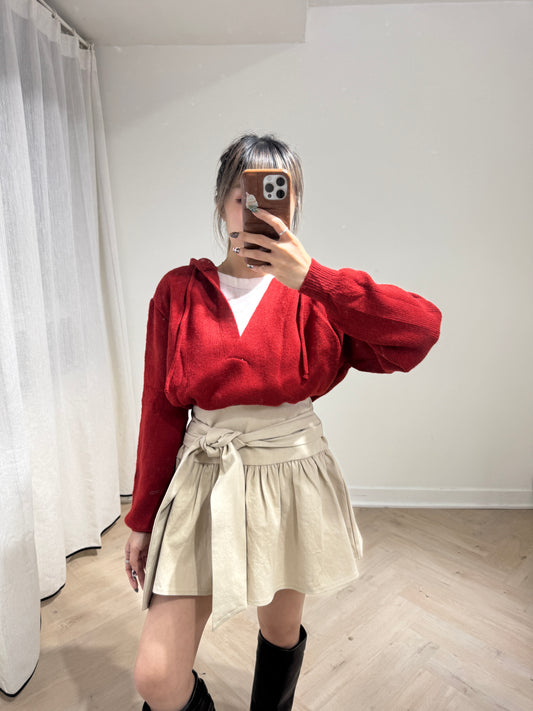 紅色假兩件有帽上衣