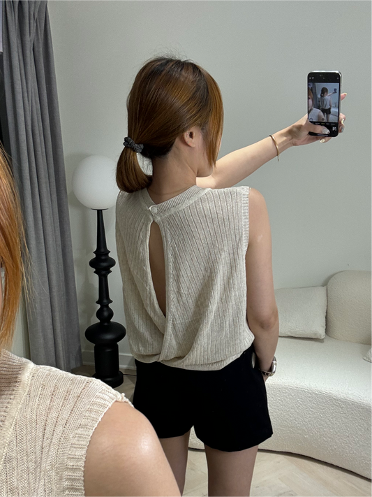 後露背直紋背心 ( 黑/米 )