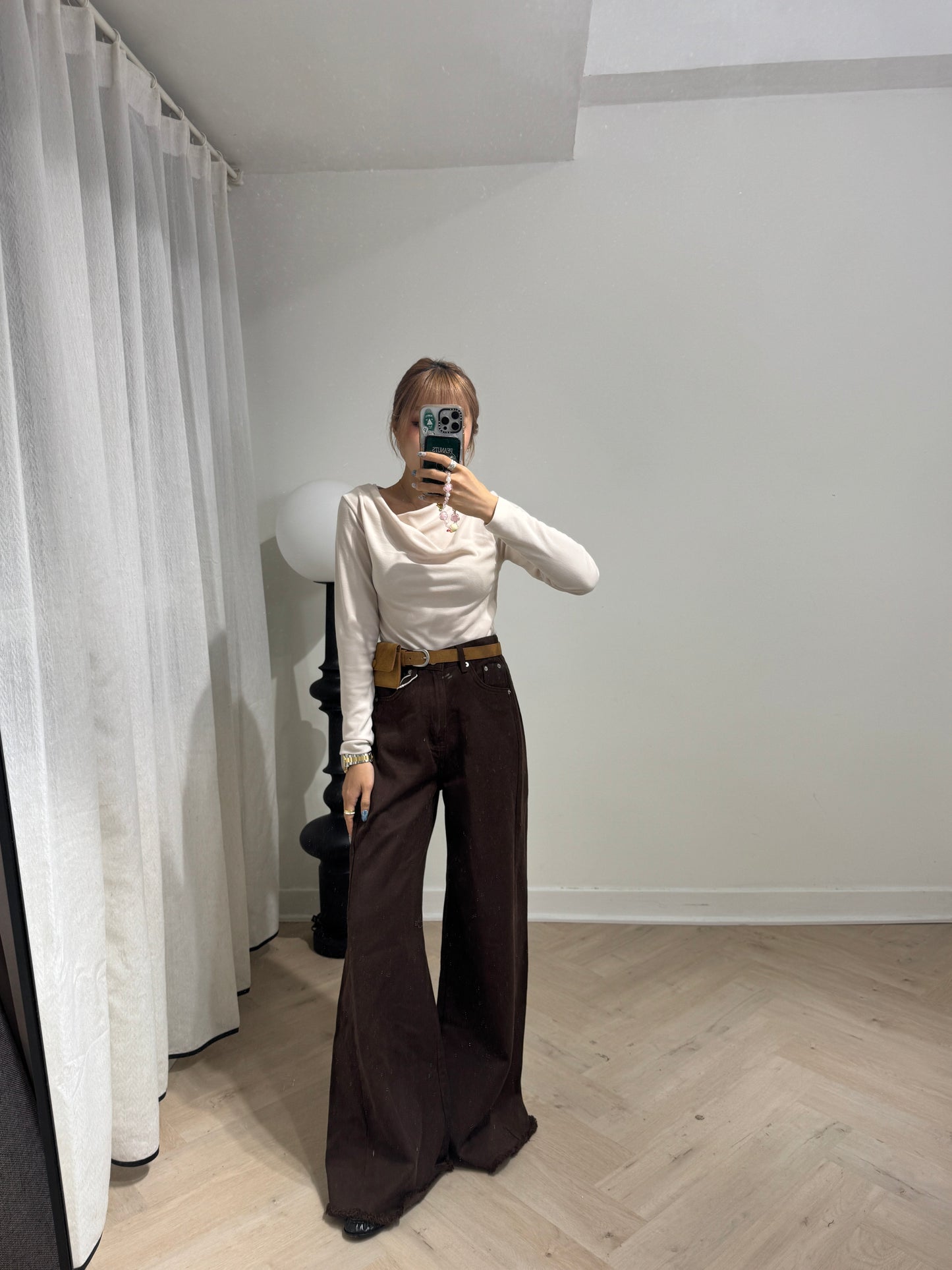 軟料斜布長直褲 ( 啡/白/寶藍 )