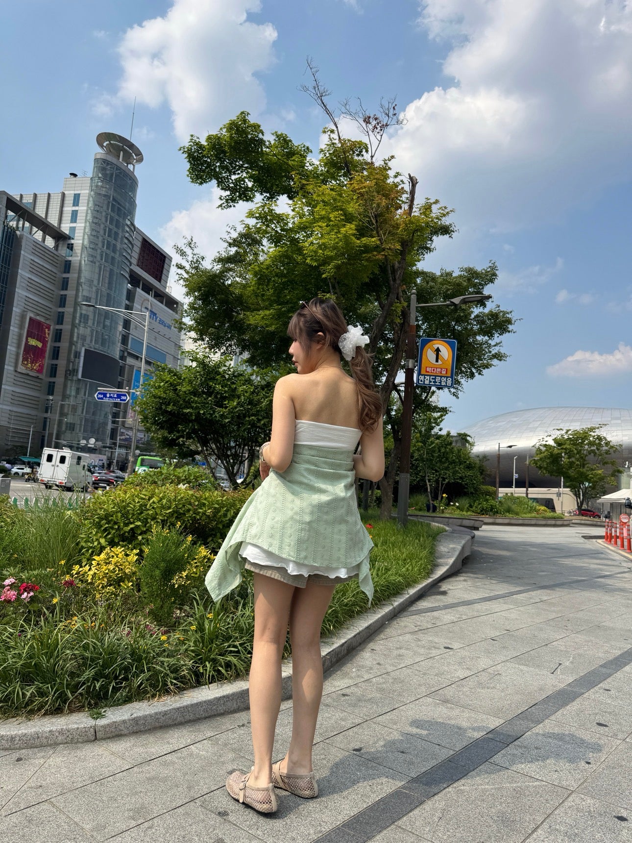 直鈎花紋長恤衫 ( 淡綠/白 )