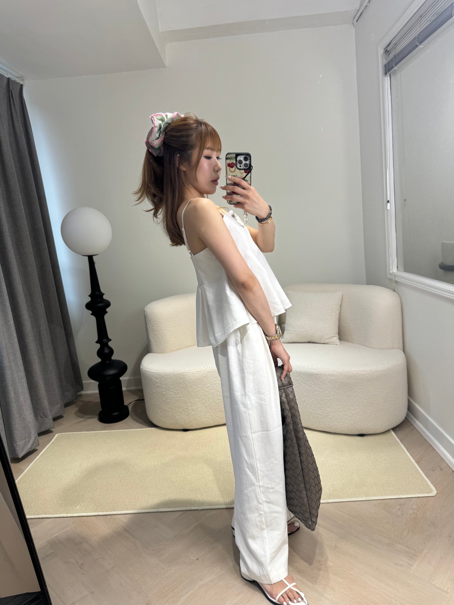 挺棉麻背心長褲套裝 ( 黑/米白 )