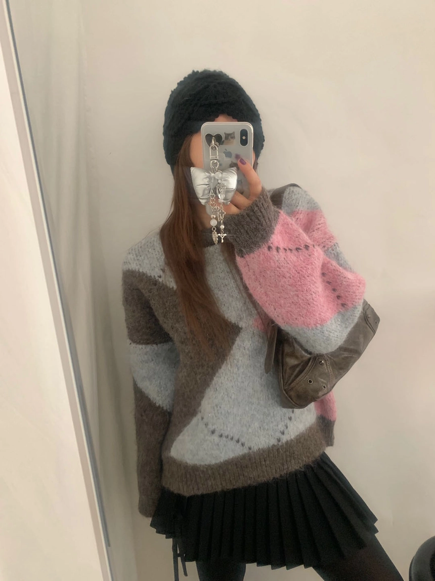 菱格虛線冷衫 ( 粉/黃 )