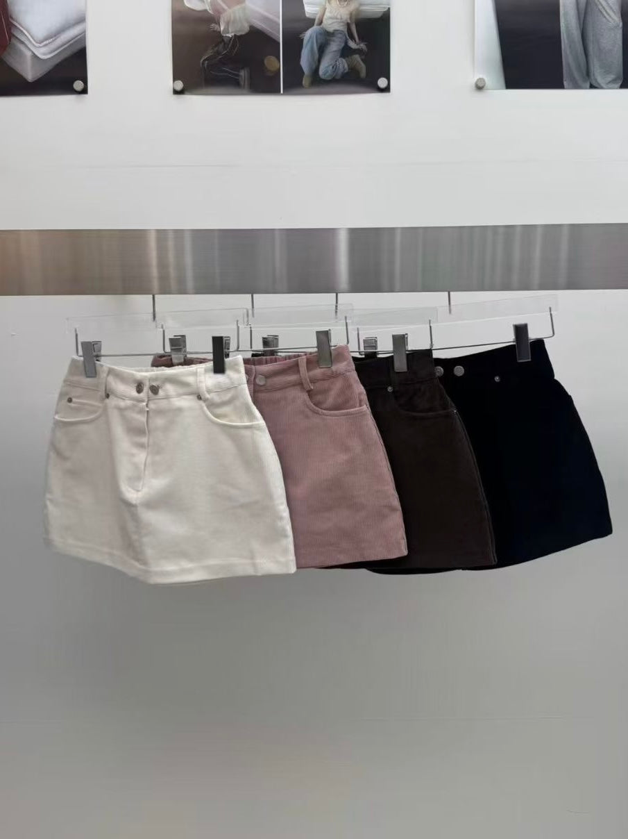 燈芯絨短裙 ( 粉/啡/白/黑 )