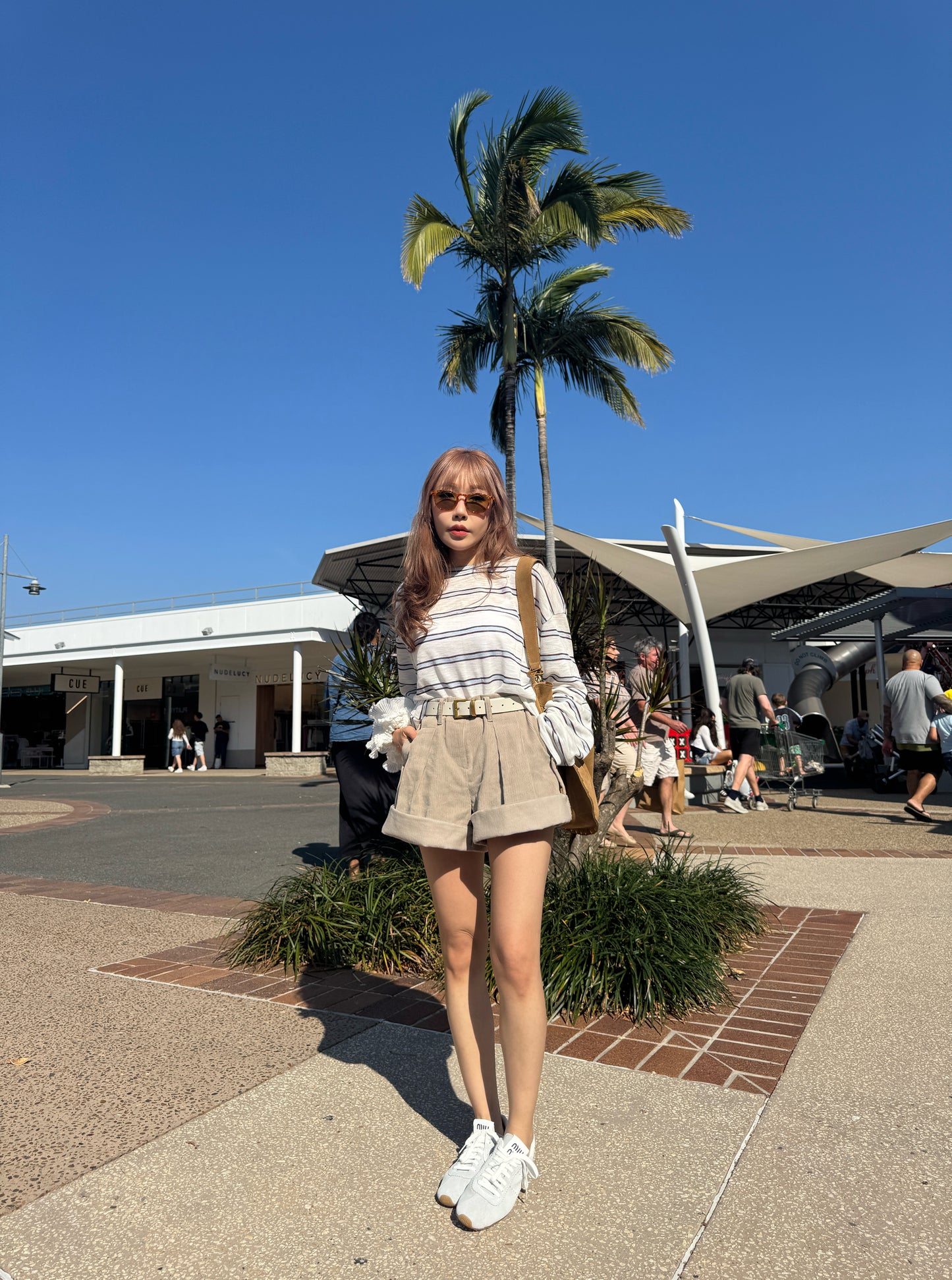 燈芯絨可反摺短褲 ( 米杏/深灰 )