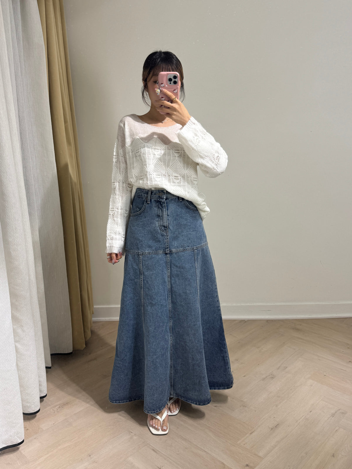 傘形車骨線牛仔長裙 ( S/M/L )