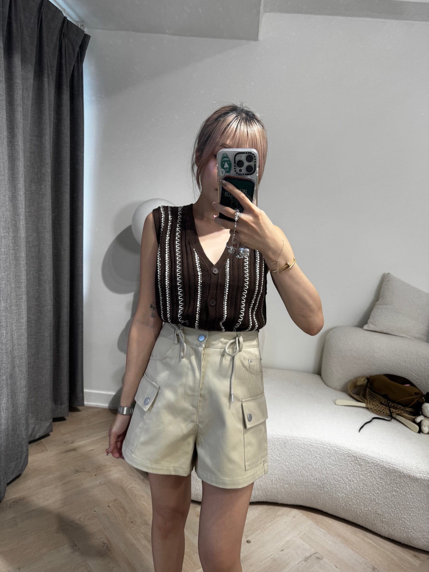 白線紋馬甲背心 ( 啡/寶藍 )