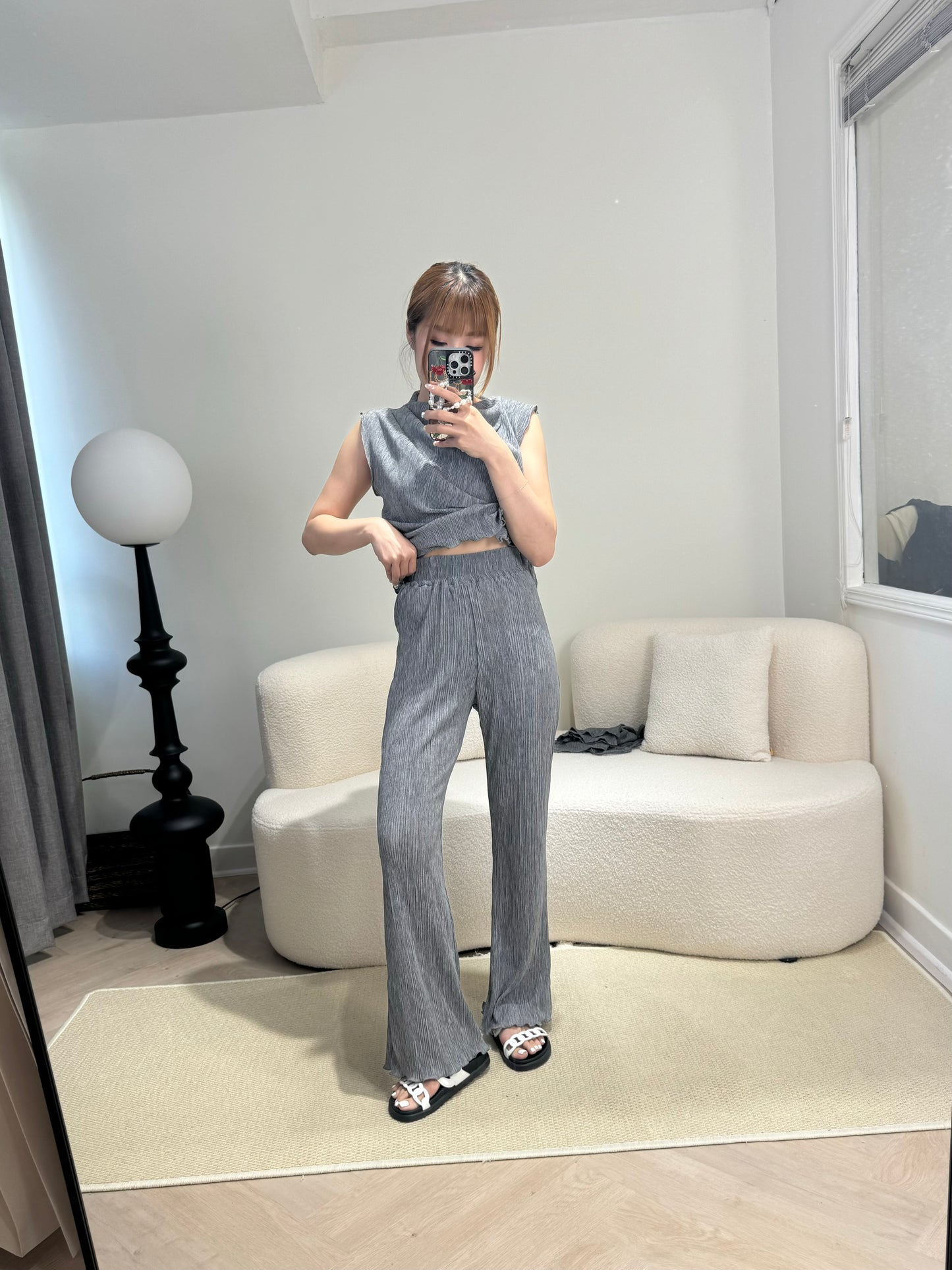 直樹紋背心+長褲套裝 ( 黑/米/啡/灰 )