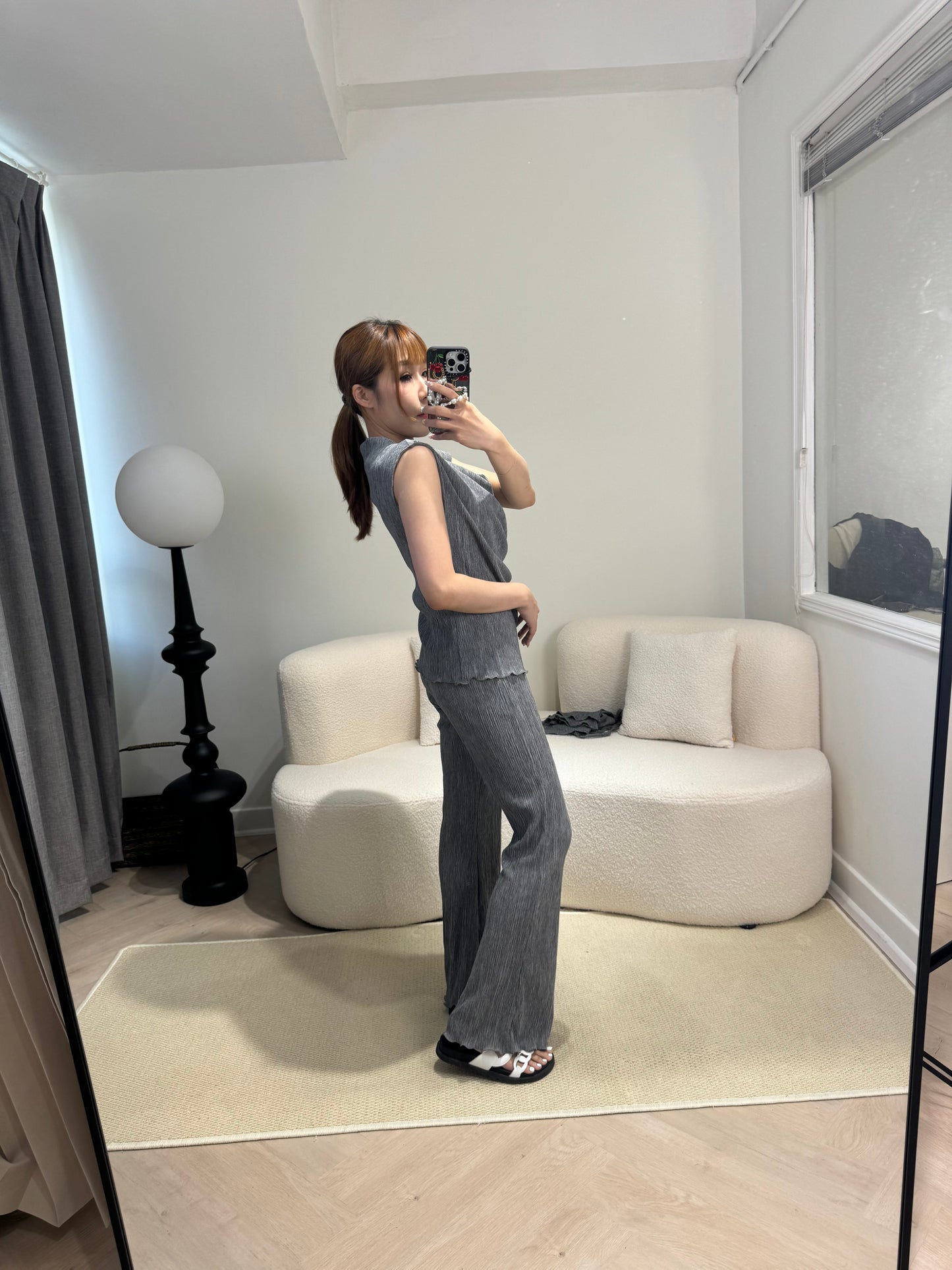 直樹紋背心+長褲套裝 ( 黑/米/啡/灰 )